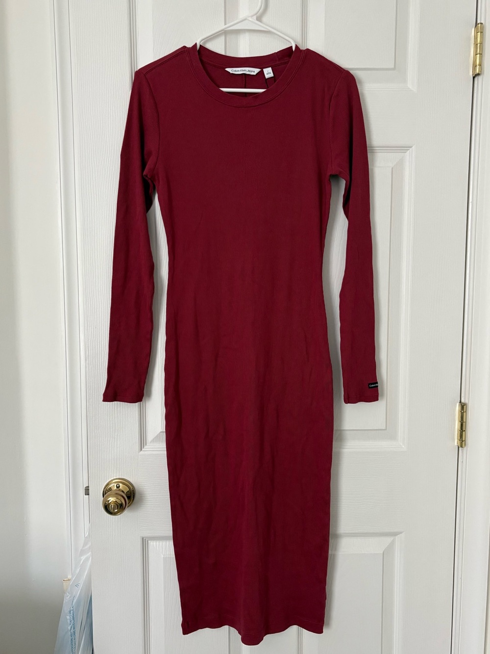 Calvin Klein Jeans Rib Knit Long Sleeve Bodycon Midi Dress